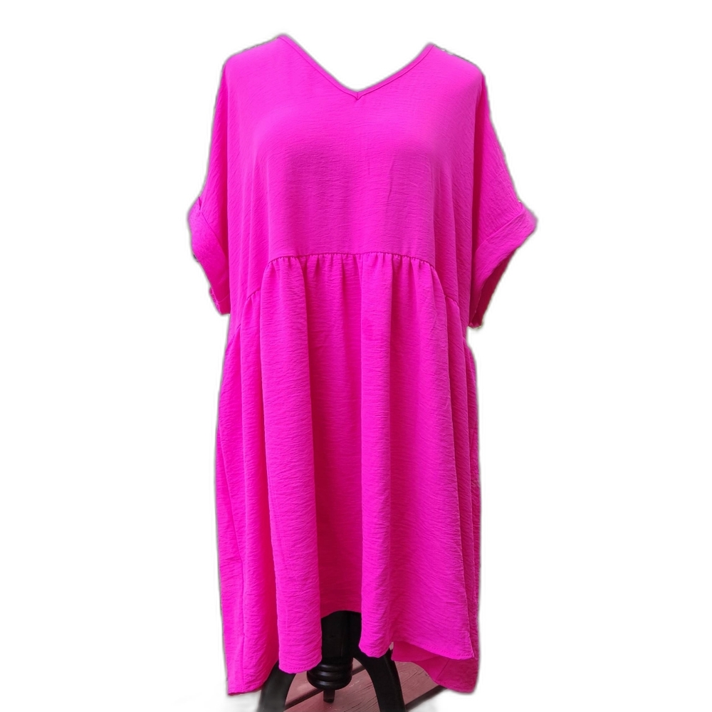 Hot Pink babydoll dress top tunic Blouse Size 1X XL 2X